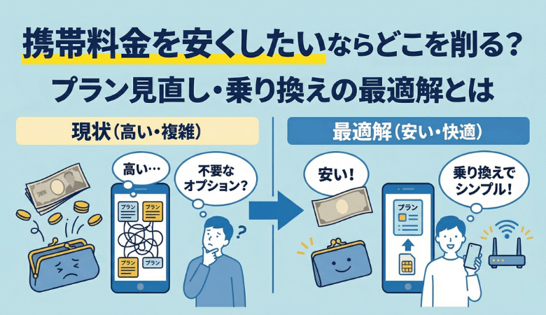 携帯料金を安くしたいならどこを削る？プラン見直し・乗り換えの最適解