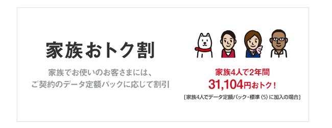 2回線以上契約＆10Gバイト以上の家族が割引対象の【家族おトク割】