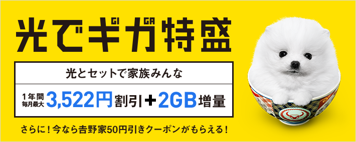 ７月１日から特典内容が変わった「光でギガ特盛キャンペーン」のタイトルロゴ