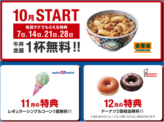 毎週金曜日にプレゼント！１０月は牛丼11月はアイス、１２月はドーナツ！！！