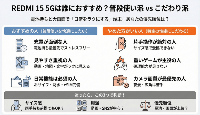 REDMI 15 5Gは買うべき？おすすめの人・やめた方がいい人まとめ